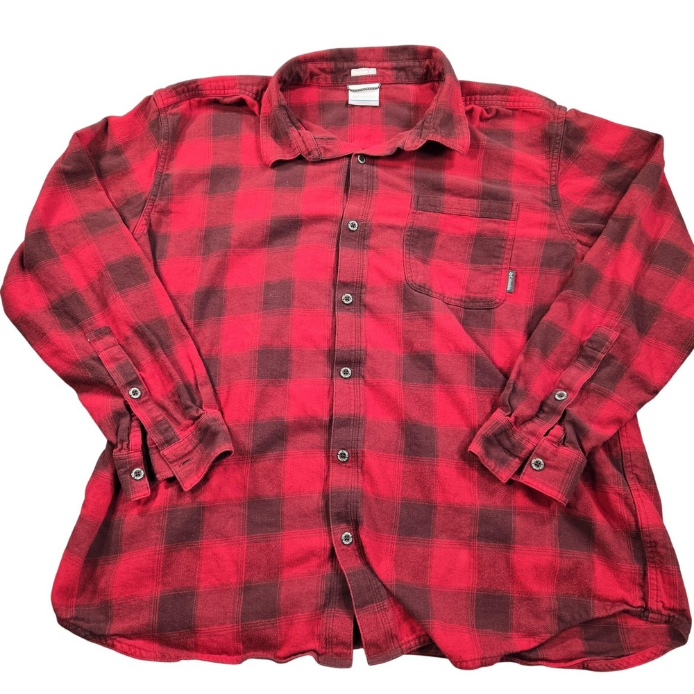 Columbia Shirt Mens 2XL Red Plaid Flannel Long Sleeve Button Front Casual